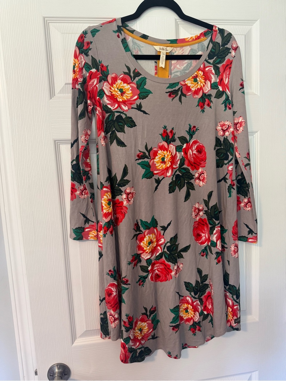 Matilda Jane Gray Floral Long-Sleeve Swing Dress with Red & Yellow Blooms - Picture 2 of 4
